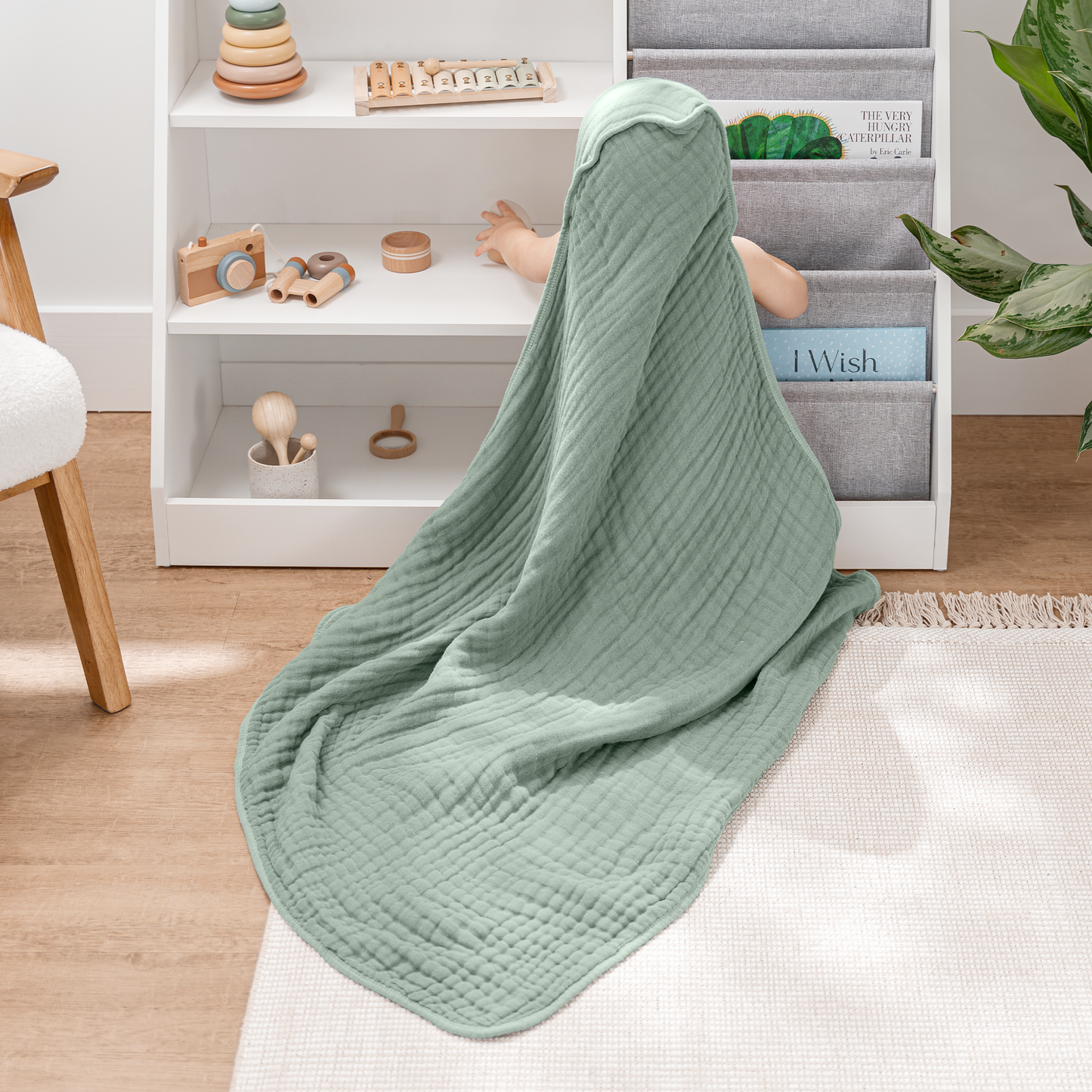 Hooded Baby Towel, 6 Layer 100% Muslin Cotton by Comfy Cubs: Mauve / Pack of 1