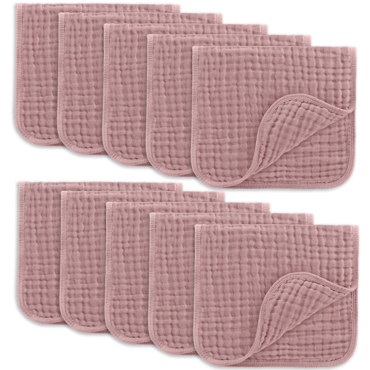 Baby Burp Cloths - 100% Muslin Cotton by Comfy Cubs: Mauve / 10-Pack 20”X10”