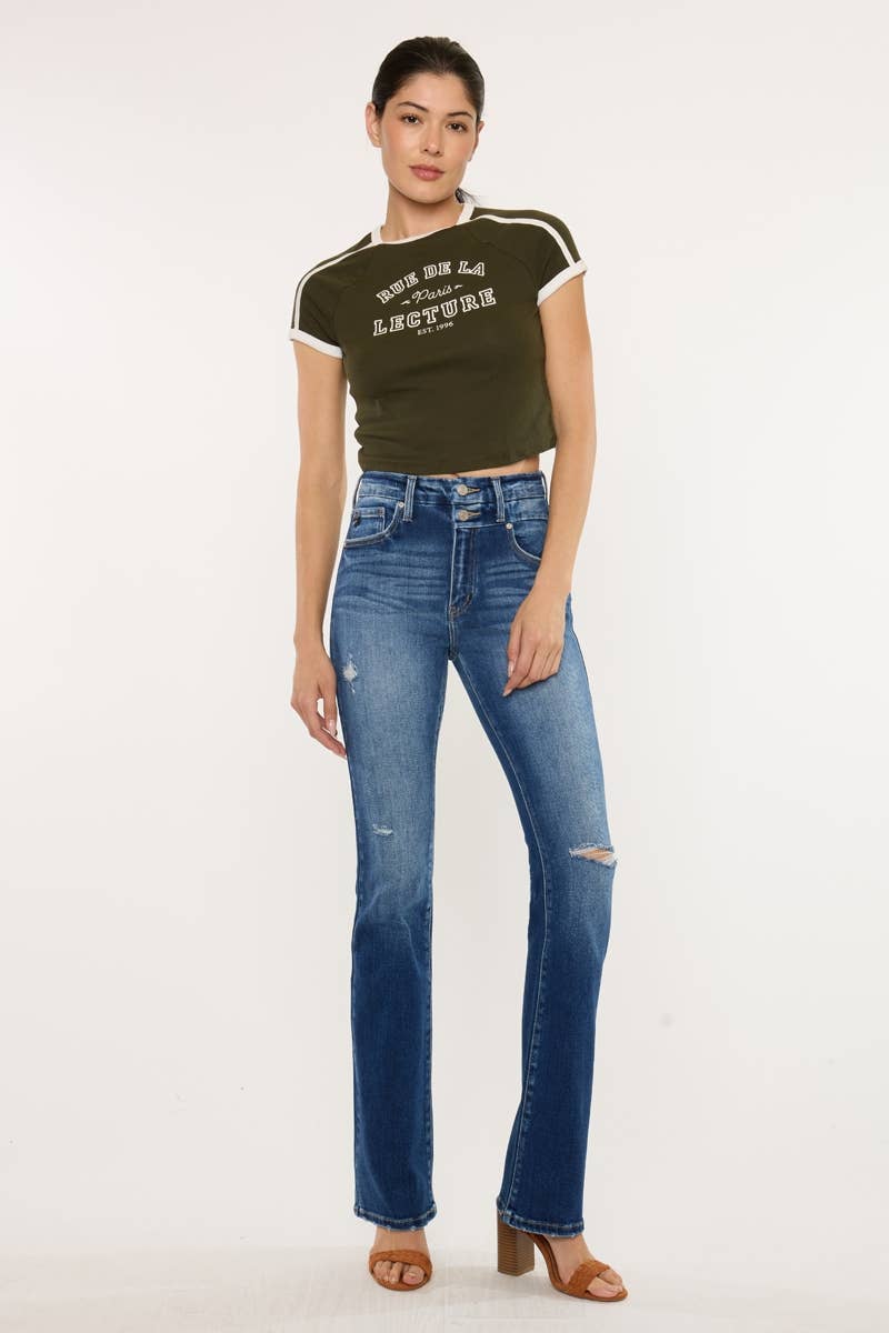 HIGH RISE BOOTCUT JEANS-KC9373D: DARK / 13/30