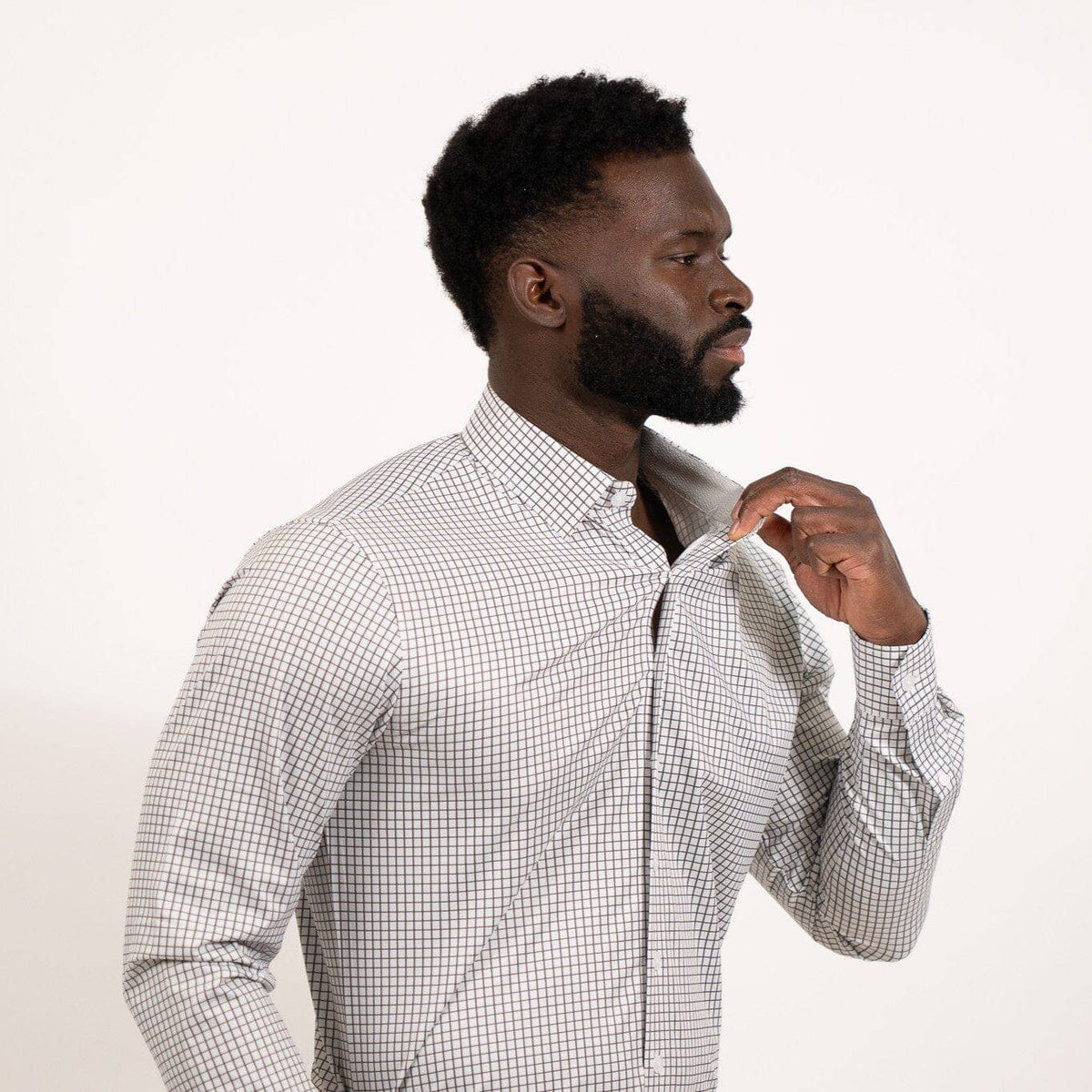 Hustle Sport Shirt - Long Sleeve - Grey Mini Grid: Regular / 2XL