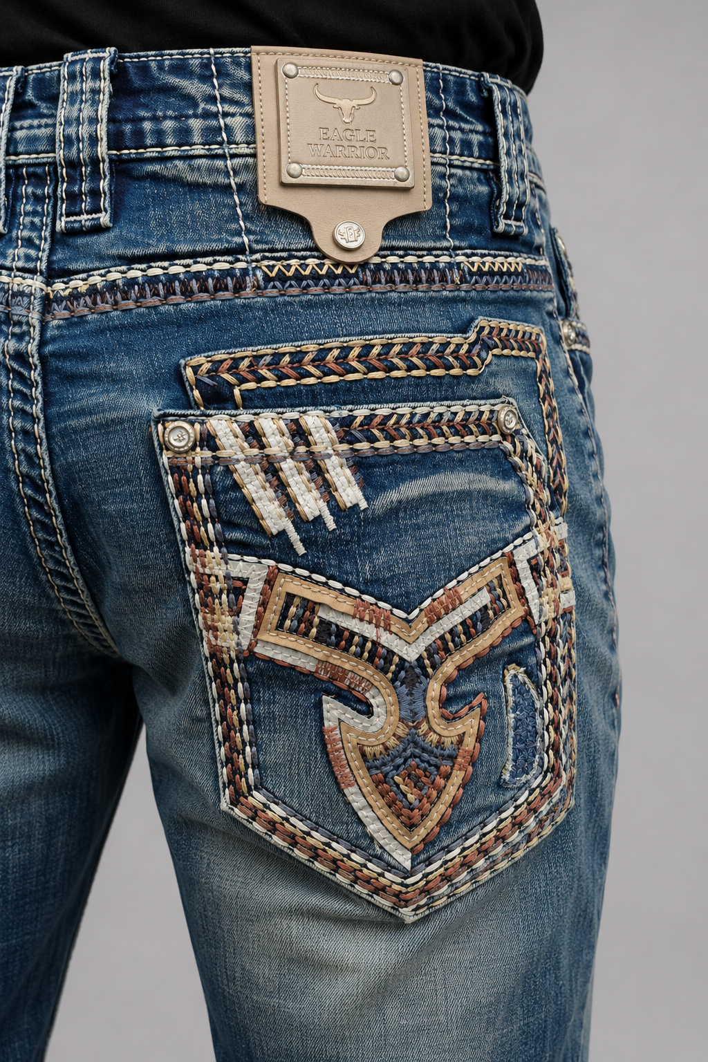 WE-021 Eagle Warrior Men's Western Straight Stretch Jeans: 32 / 30