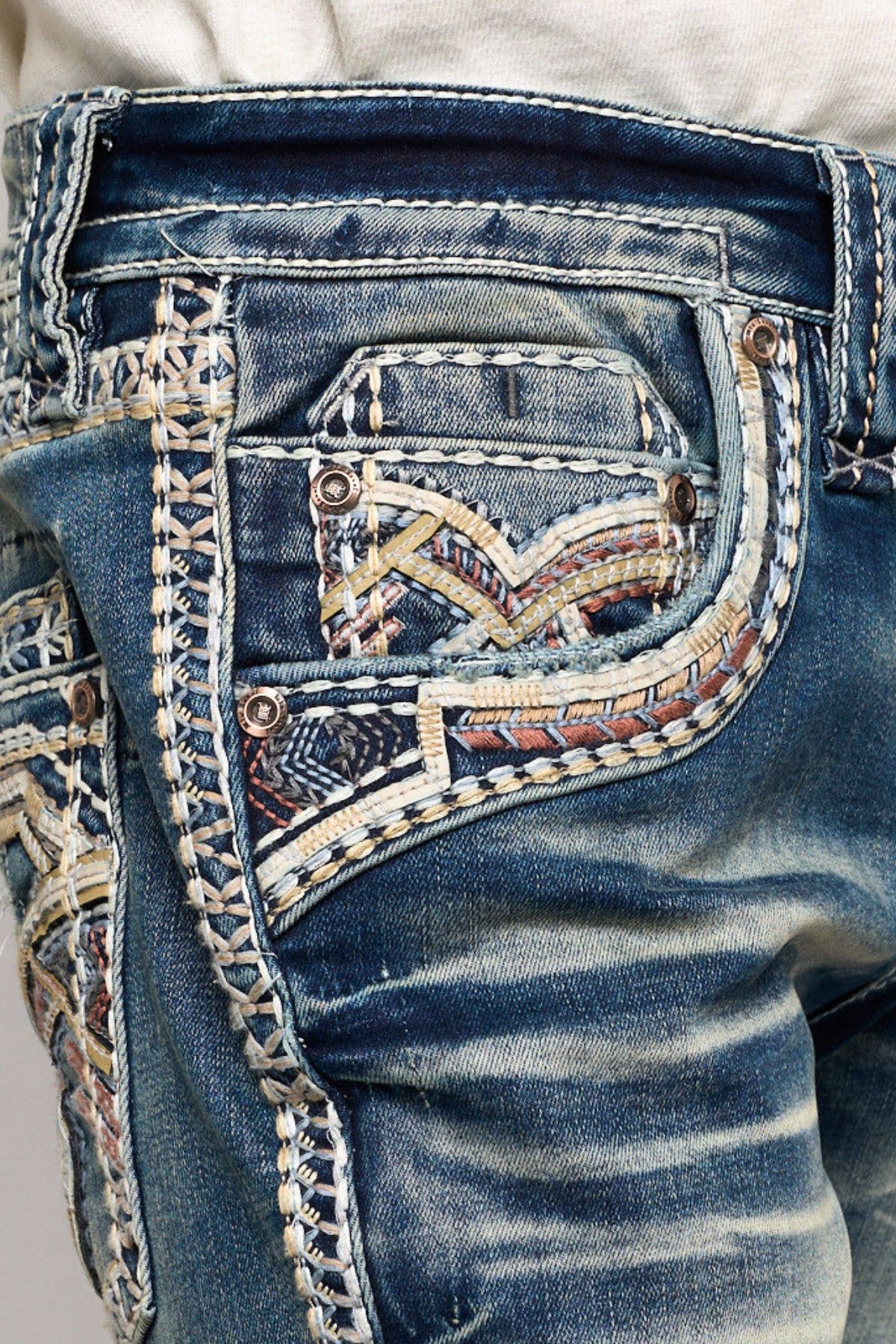 WE-020 Eagle Warrior Men's Western Straight Stretch Jeans: 32 / 40