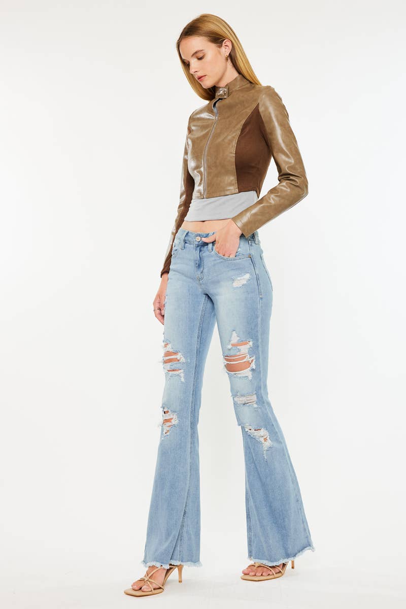 MID RISE DISTRESSED FLARE JEANS-KC5501M: MEDIUM / 3/25