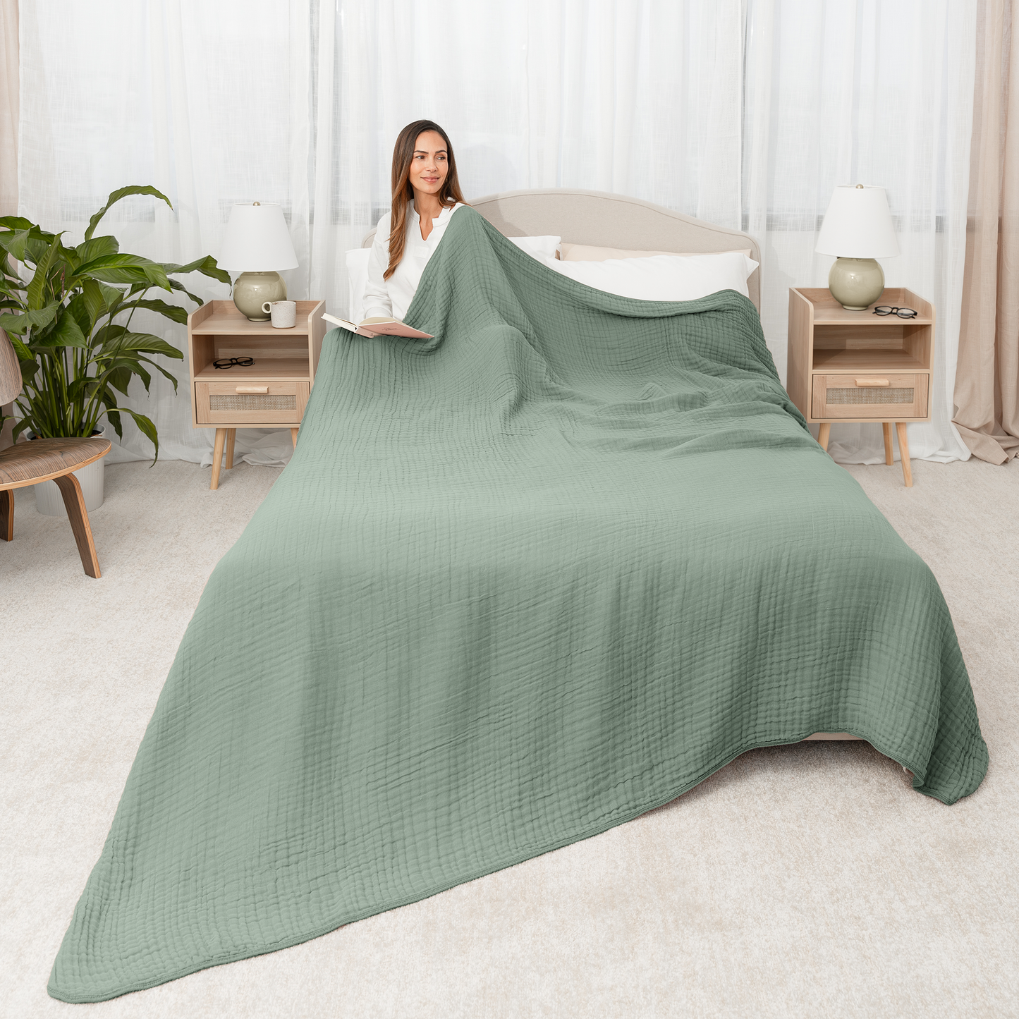 Muslin Blanket for Adults, 6-Layer Bedding by Comfy Cubs: Mauve / Throw: 50" x 60"