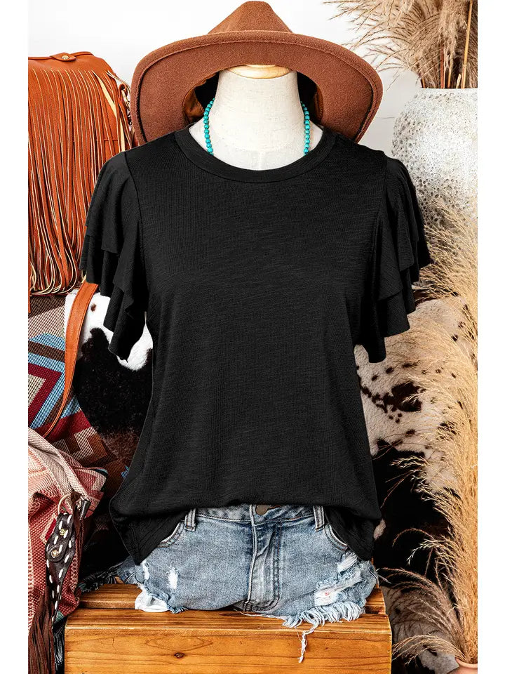 Layered Ruffle Short Sleeve Round Neck Top