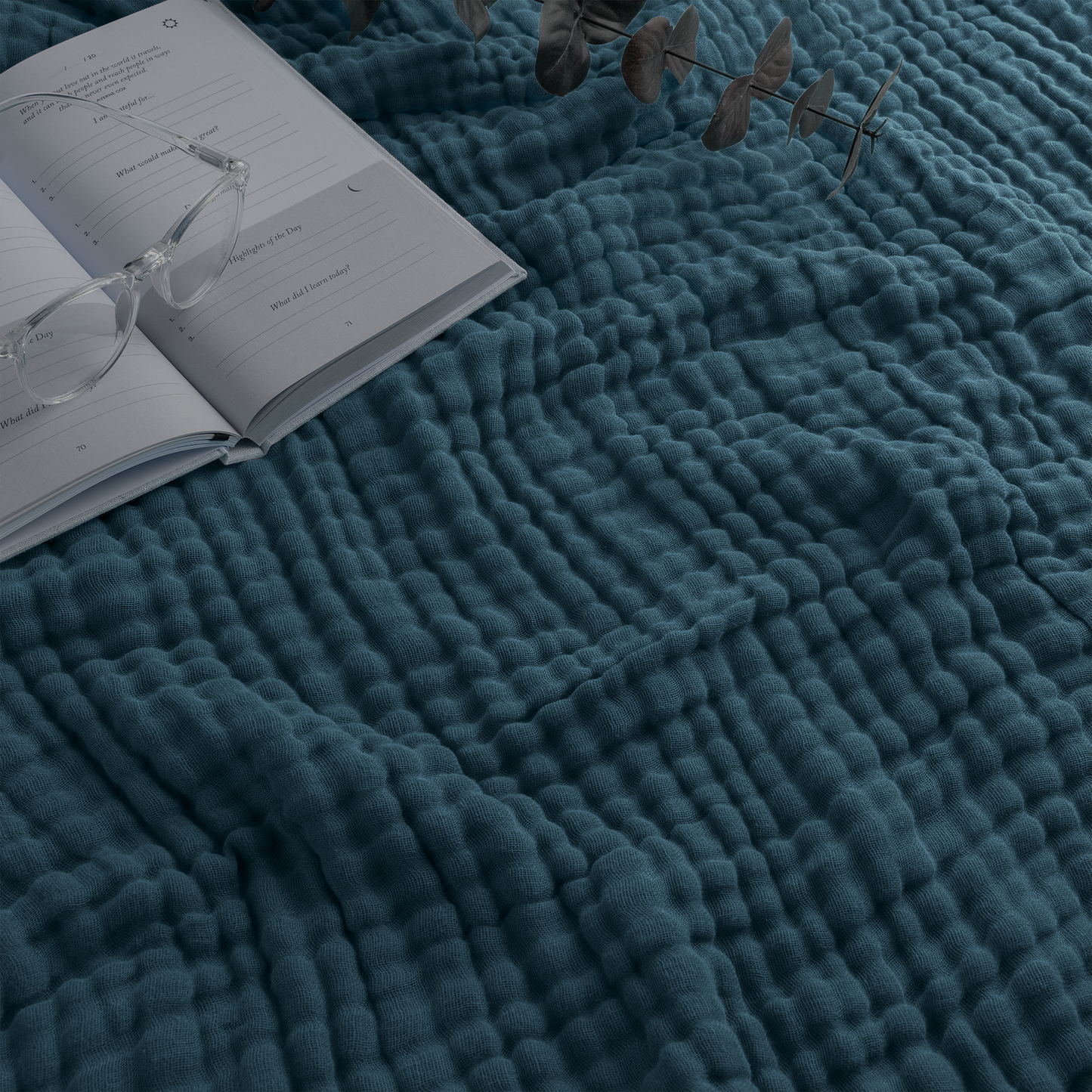 Muslin Blanket for Adults, 6-Layer Bedding by Comfy Cubs: Pacific Blue / Throw: 50" x 60"