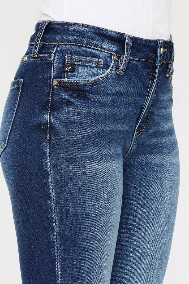 HIGH RISE FRAY HEM SUPER SKINNY JEANS-KC7121D: DARK / 0/23