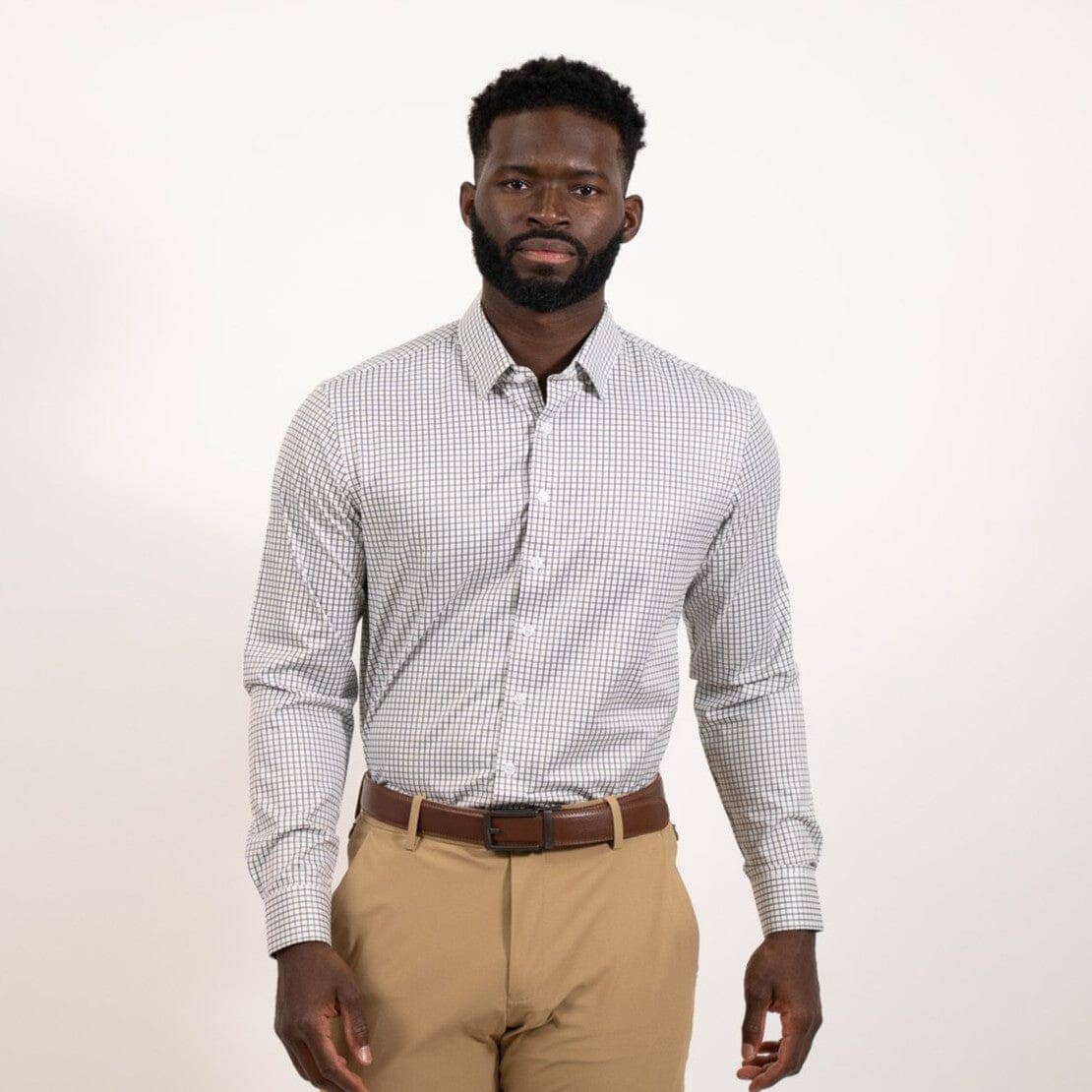 Hustle Sport Shirt - Long Sleeve - Grey Mini Grid: Regular / 2XL
