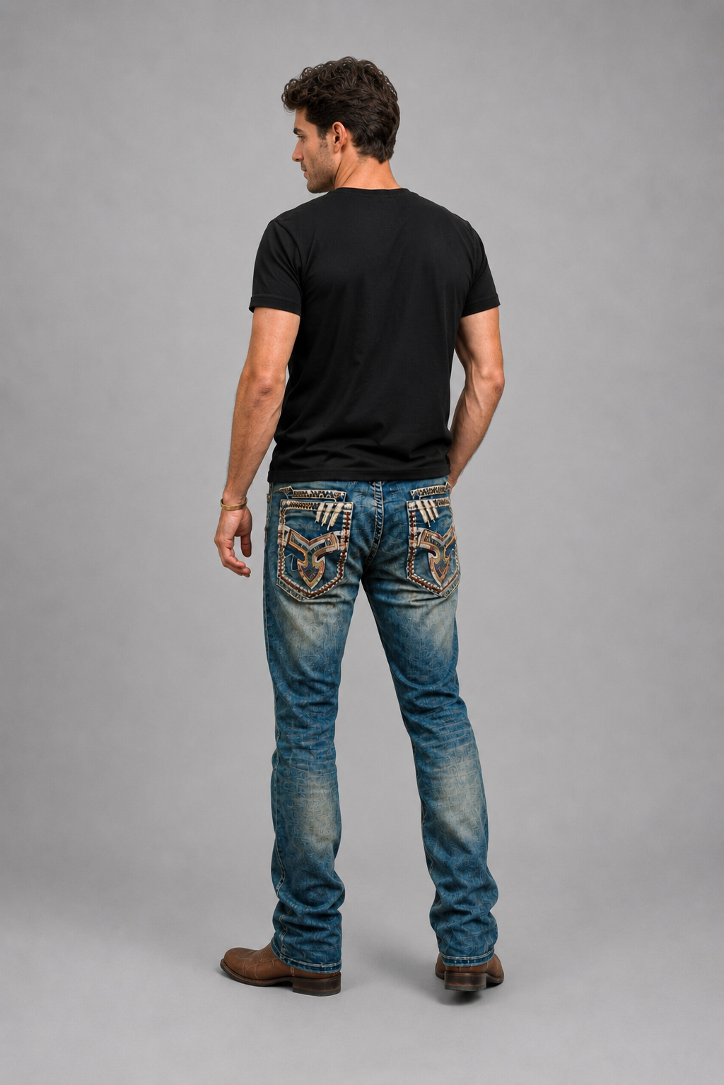 WE-021 Eagle Warrior Men's Western Straight Stretch Jeans: 32 / 40