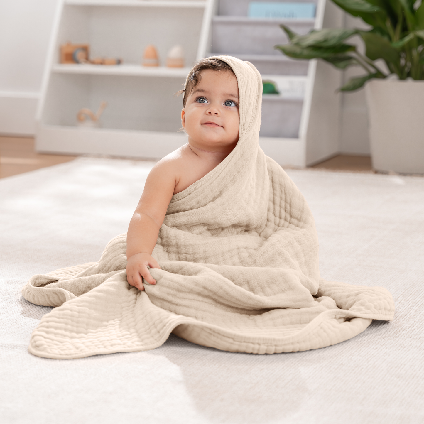 Hooded Baby Towel, 6 Layer 100% Muslin Cotton by Comfy Cubs: Mauve / Pack of 1
