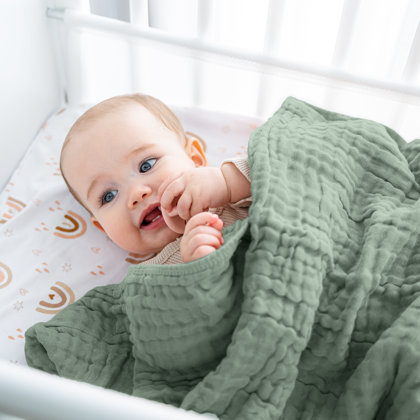 Muslin Baby Blanket, 40" x 40" Swaddle Blanket by Comfy Cubs: Fern