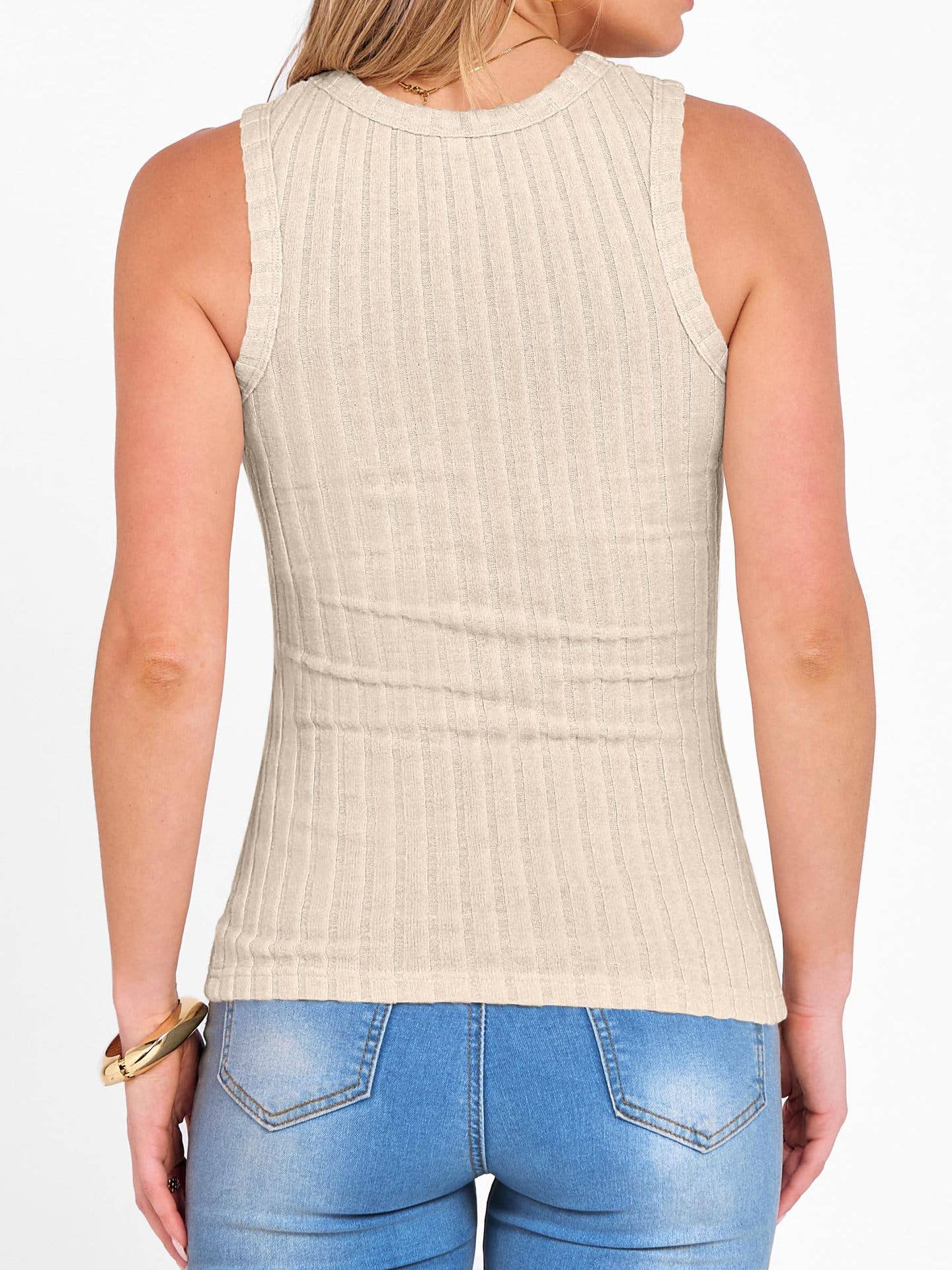 Western Plain Color Slim Fit Ribbed Tank Top: Blue / L