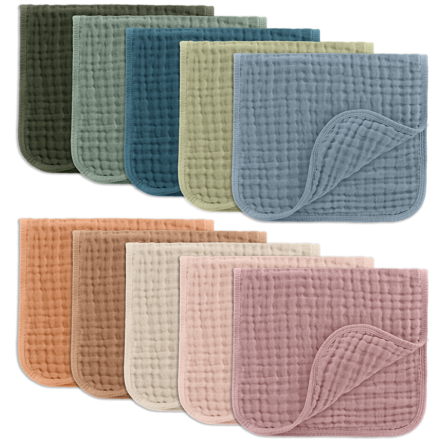 Baby Burp Cloths - 100% Muslin Cotton by Comfy Cubs: Mauve / 10-Pack 20”X10”