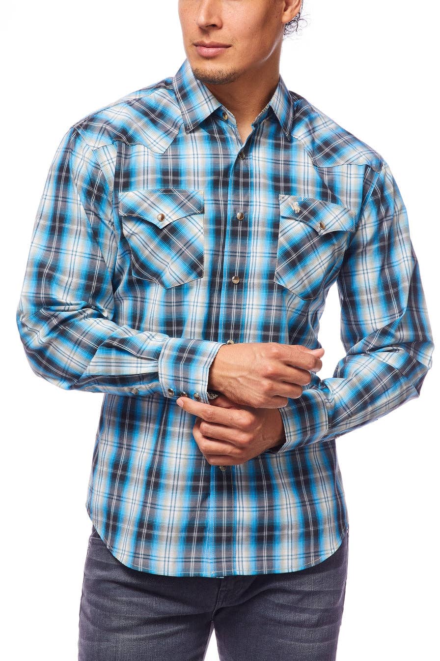RODEO CLOTHING MEN'S PLAID WESTERN LONG SLEEVE SNAP SHIRTS: S