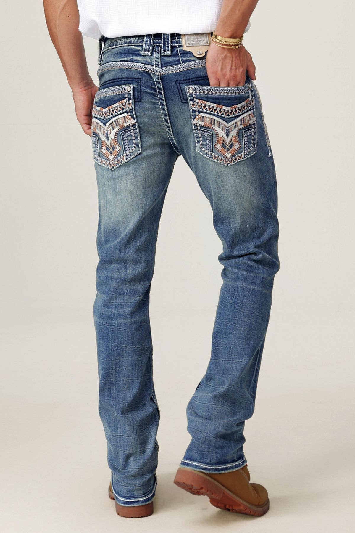 WE-012 Eagle Warrior Men's Western Straight Stretch Jeans: 32 / 32