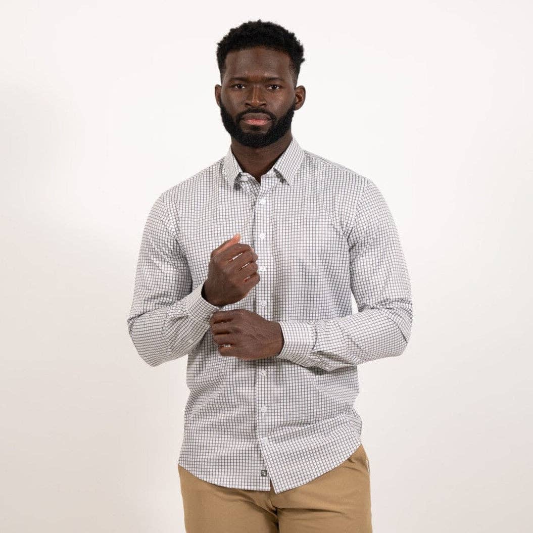 Hustle Sport Shirt - Long Sleeve - Grey Mini Grid: Regular / 2XL