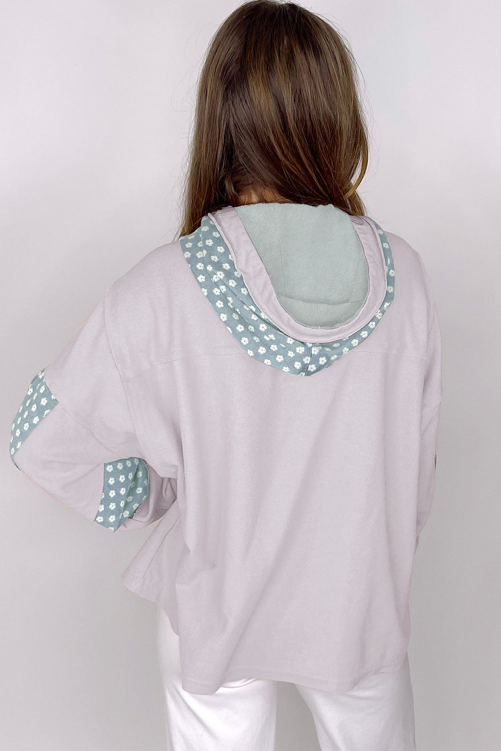 Delicacy Floral Patchwork Star Pattern Drawstring Hoodie