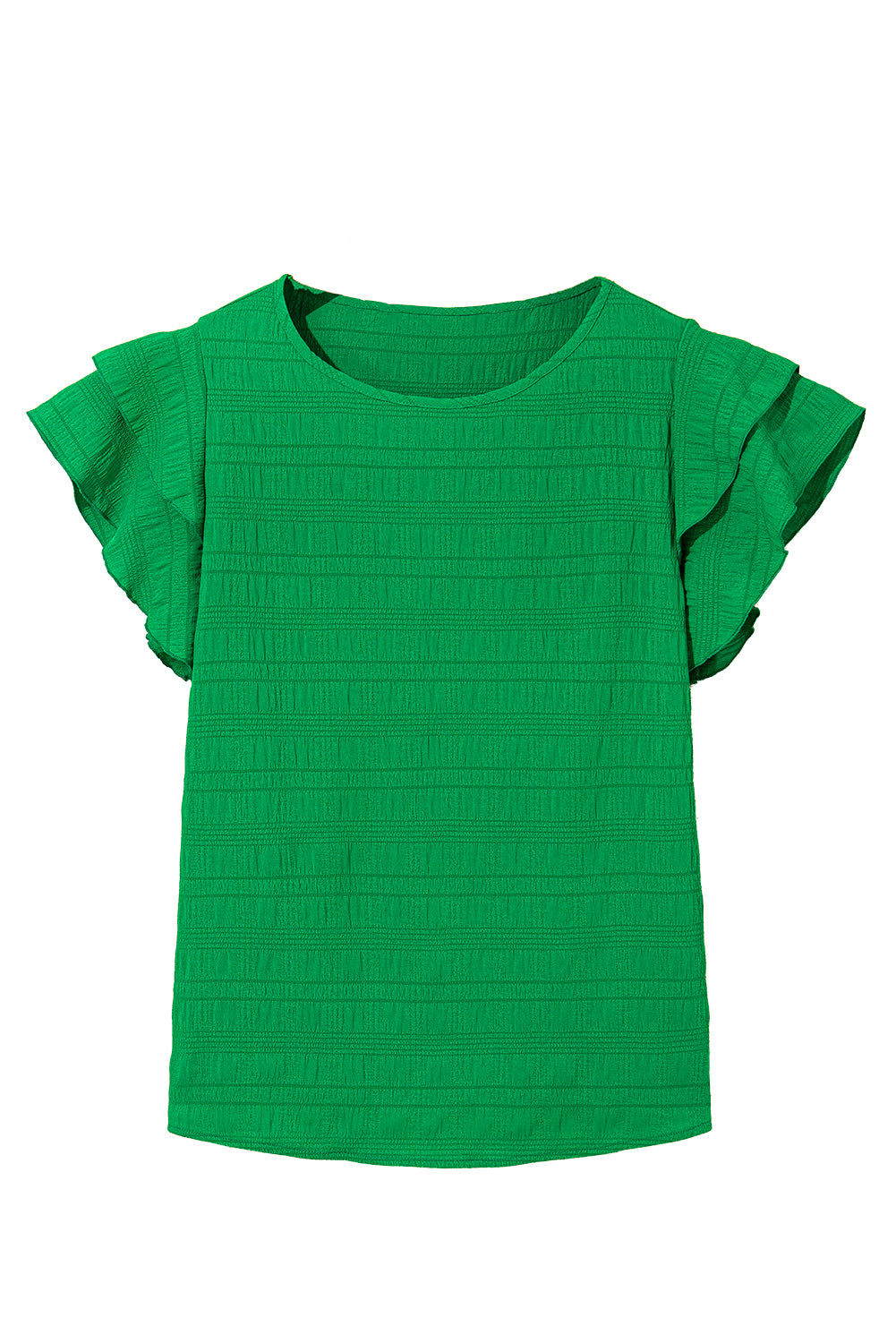 Dark Green Ruffle Sleeve Textured Smocked Blouse