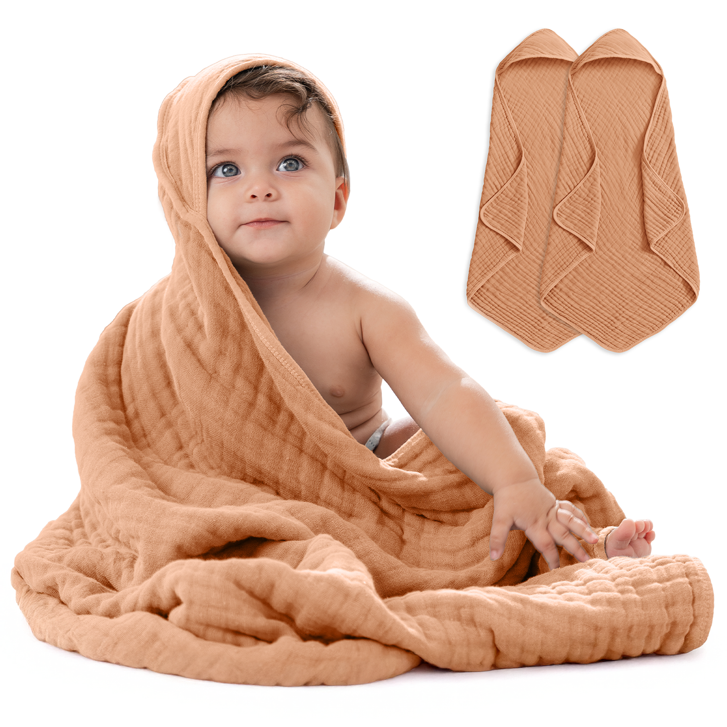 Hooded Baby Towel, 6 Layer 100% Muslin Cotton by Comfy Cubs: Mauve / Pack of 1