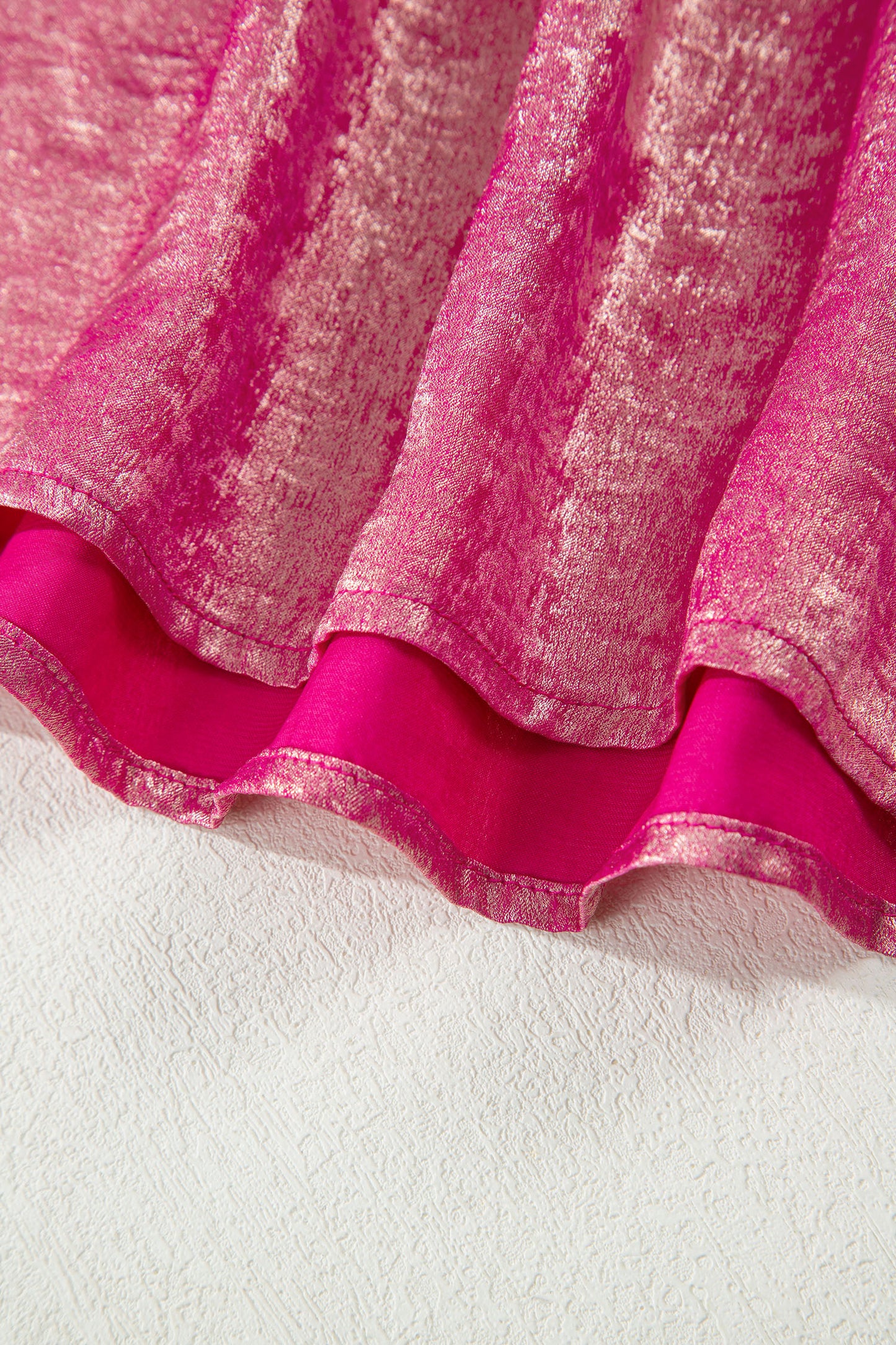 Bright Pink Metallic Round Neck Cap Sleeve Tee