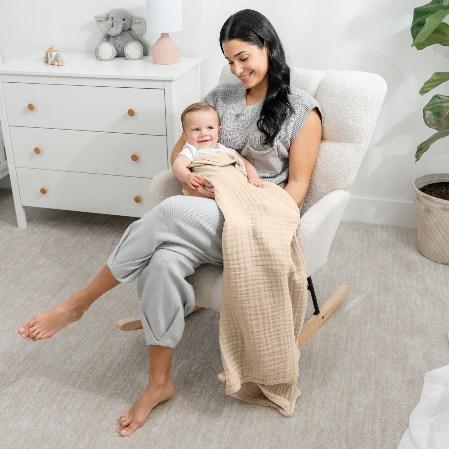 Muslin Baby Blanket, 40" x 40" Swaddle Blanket by Comfy Cubs: Mauve