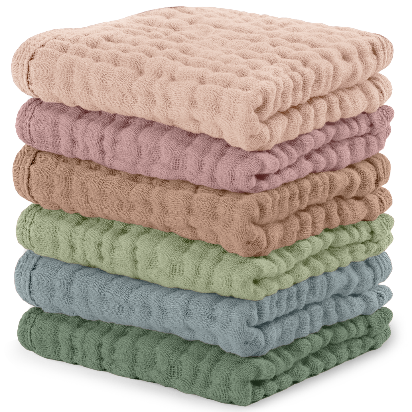 Muslin Baby Washcloths, Soft 10"x10" Cotton by Comfy Cubs: Bold Blush / 6-Pack 10”X10”