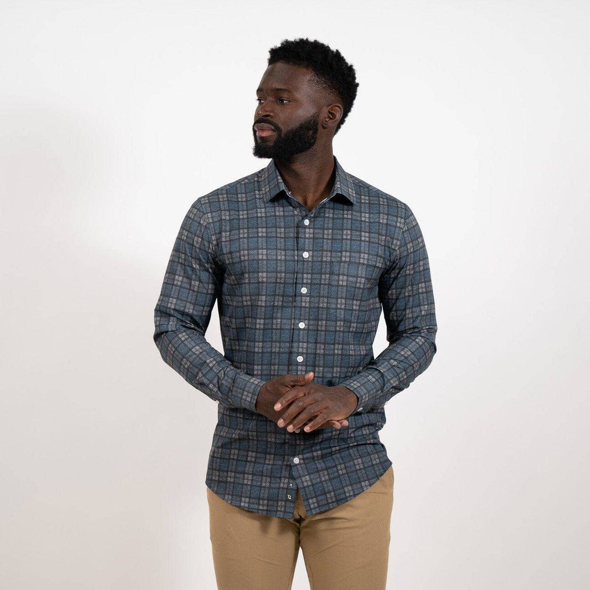 Hustle Sport Shirt - Long Sleeve - Navy Grey Flannel: Regular / XL