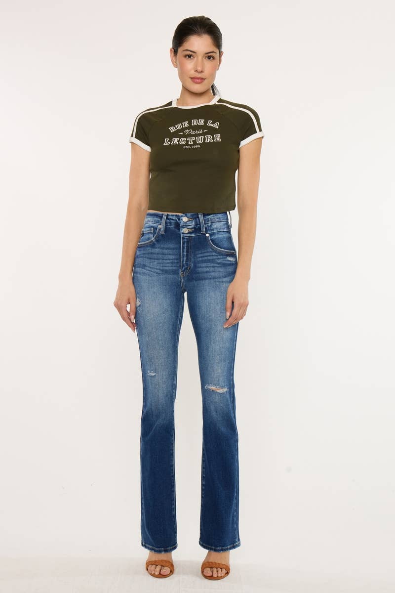 HIGH RISE BOOTCUT JEANS-KC9373D: DARK / 11/29