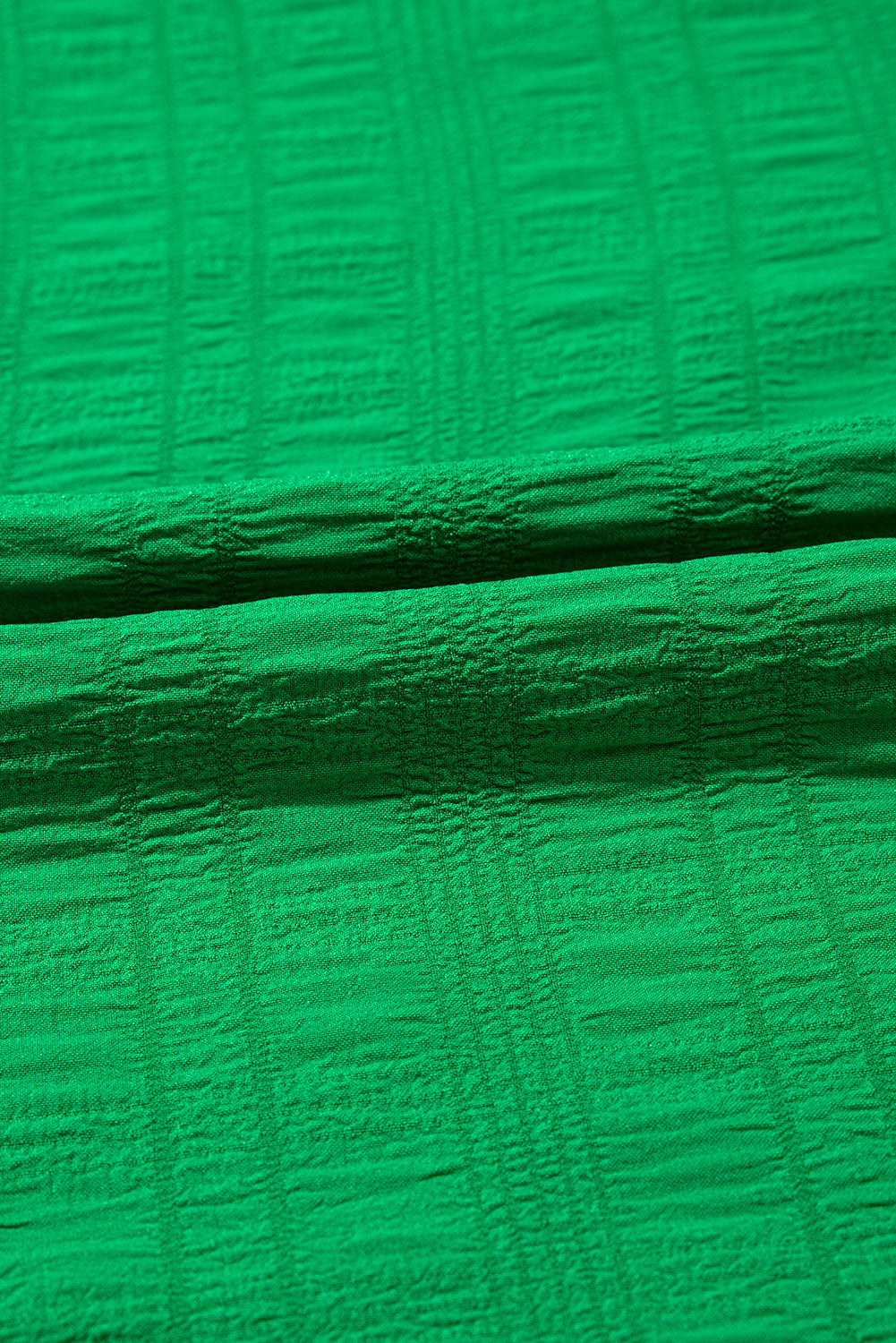 Dark Green Ruffle Sleeve Textured Smocked Blouse