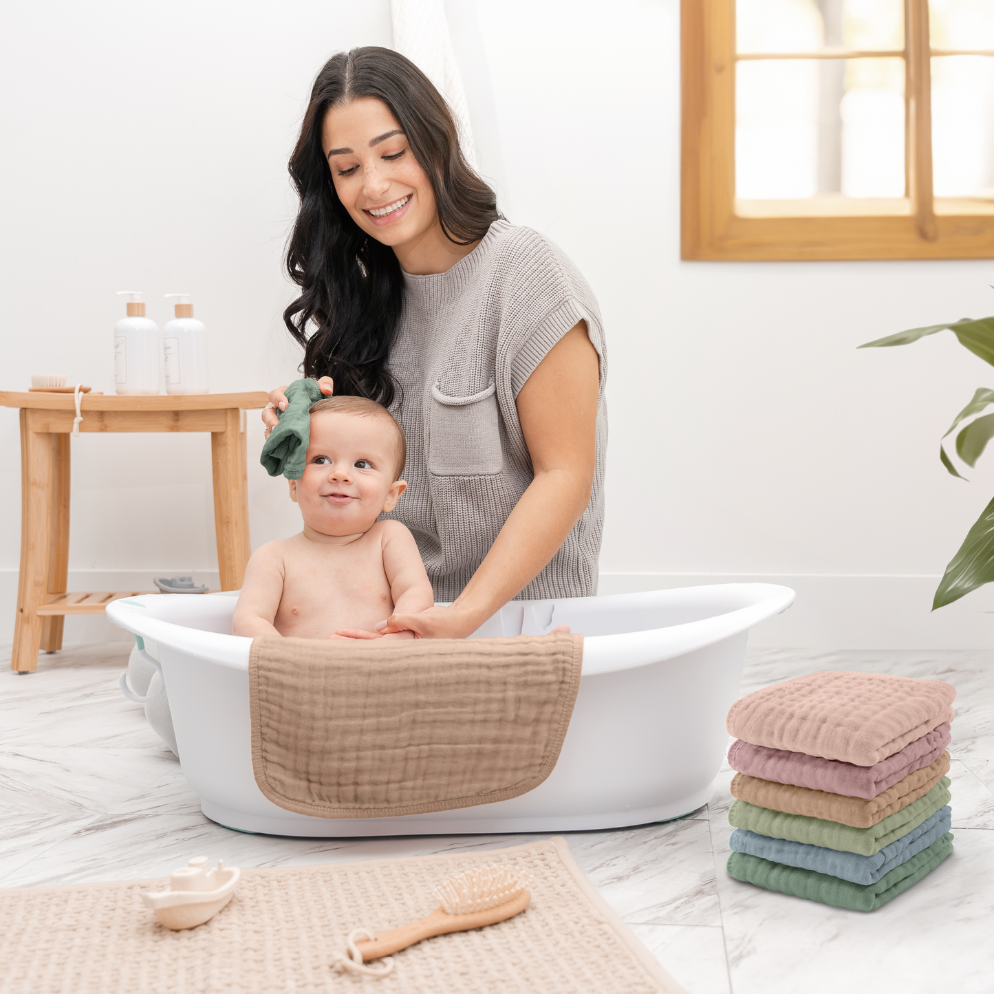 Muslin Baby Washcloths, Soft 10"x10" Cotton by Comfy Cubs: Bold Blush / 6-Pack 10”X10”