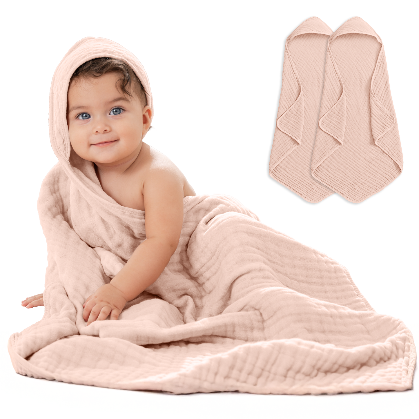 Hooded Baby Towel, 6 Layer 100% Muslin Cotton by Comfy Cubs: Mauve / Pack of 1